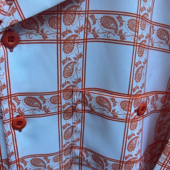 Numen Classic Men’s Short Sleeve Button Down Orange White Paisley 2XL Shirt - Picture 4 of 5